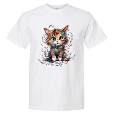 Christmas The Tree Started It! Funny Xmas Cat In Holiday Lig Garment-Dyed Heavyweight T-Shirt