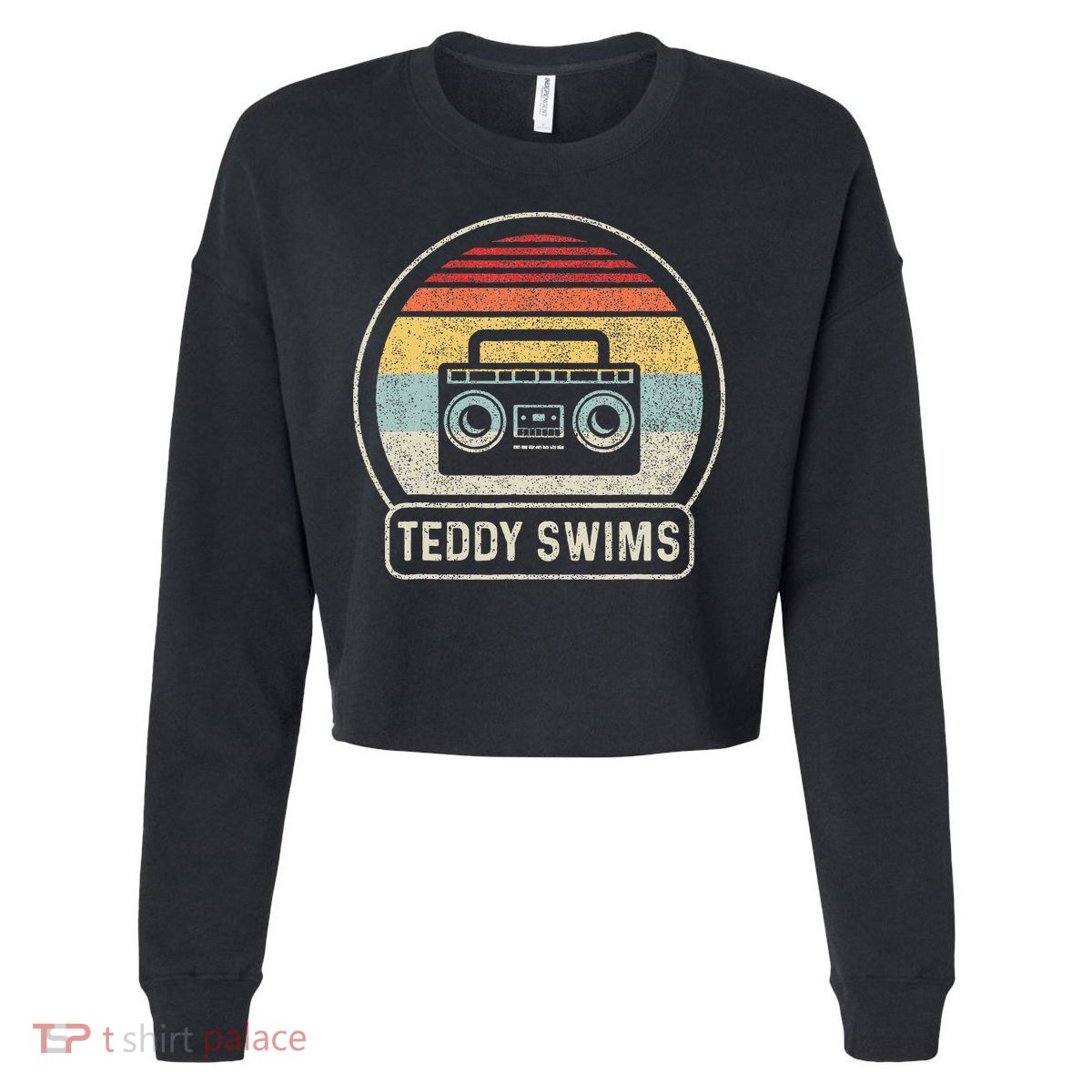 Cassette Tape T.E.D.D.Y Swims 90s Music Retro Sunset Cropped Pullover Crew