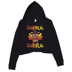 Cute Thanksgiving Turkey Day Gobble Gobble Funny Gift Crop Fleece Hoodie