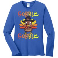 Cute Thanksgiving Turkey Day Gobble Gobble Funny Gift Ladies Long Sleeve Shirt