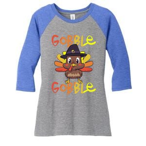 Cute Thanksgiving Turkey Day Gobble Gobble Funny Gift Women's Tri-Blend 3/4-Sleeve Raglan Shirt