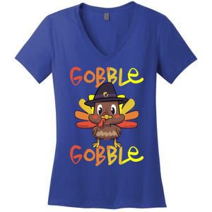 Cute Thanksgiving Turkey Day Gobble Gobble Funny Gift Women's V-Neck T-Shirt