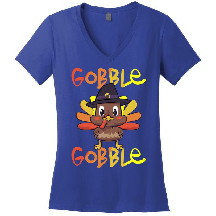 Cute Thanksgiving Turkey Day Gobble Gobble Funny Gift Women's V-Neck T-Shirt