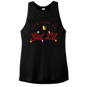 Christmas Time To Get Lit Xmas Party Beer Alcohol Holiday Gift Ladies PosiCharge Tri-Blend Wicking Tank