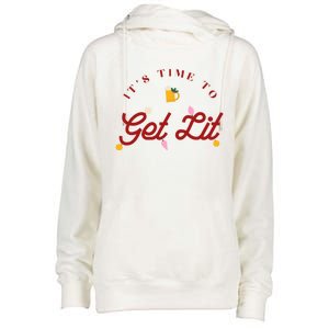 Christmas Time To Get Lit Xmas Party Beer Alcohol Holiday Gift Womens Funnel Neck Pullover Hood