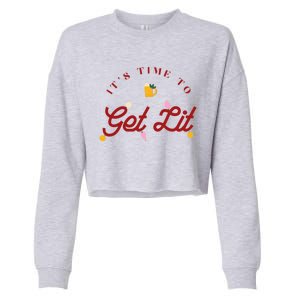 Christmas Time To Get Lit Xmas Party Beer Alcohol Holiday Gift Cropped Pullover Crew