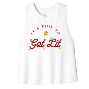 Christmas Time To Get Lit Xmas Party Beer Alcohol Holiday Gift Women's Racerback Cropped Tank