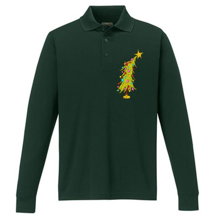 Christmas Tree Trendy Christmas Tree Performance Long Sleeve Polo