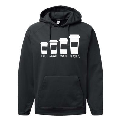 Coffee Themed Teacher Tall Grande Venti Teacher Back School Performance Fleece Hoodie