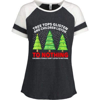 Christmas Tree Tops Glisten And Children Listen To Nothing Gift Enza Ladies Jersey Colorblock Tee