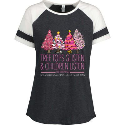 Christmas Tree Tops Glisten And Children Listen To Nothing Enza Ladies Jersey Colorblock Tee