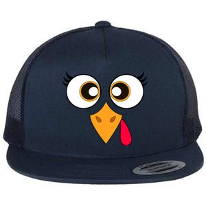 Cute Thanksgiving Turkey Face Turkey Day Flat Bill Trucker Hat