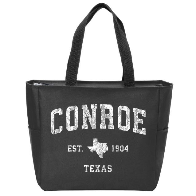 Conroe Texas Tx Vintage Athletic Sports Design Zip Tote Bag