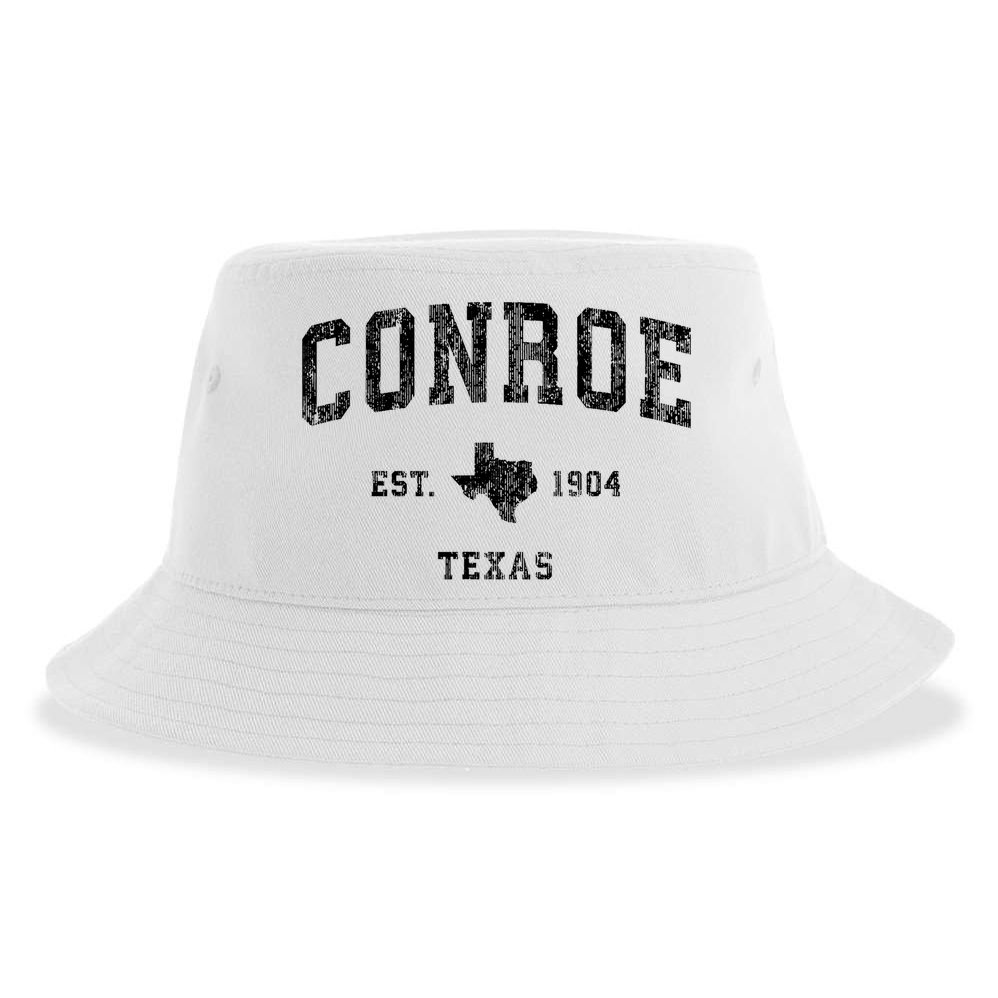 Conroe Texas Tx Vintage Athletic Sports Design Sustainable Bucket Hat