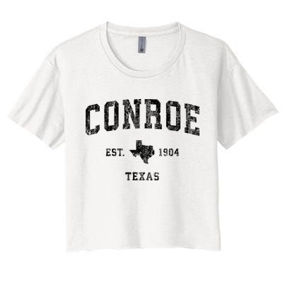 Conroe Texas Tx Vintage Athletic Sports Design Women's Crop Top Tee
