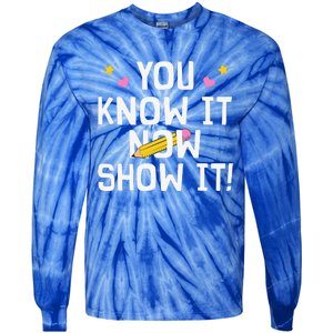 Cool Teacher Testing For Test Day Math Science Tie-Dye Long Sleeve Shirt