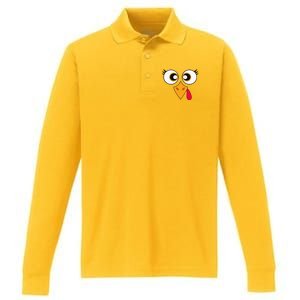 Cute Thanksgiving Turkey Face Turkey Day Performance Long Sleeve Polo