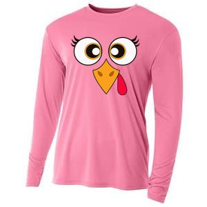 Cute Thanksgiving Turkey Face Turkey Day Cooling Performance Long Sleeve Crew