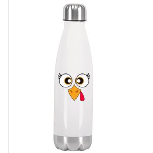 Cute Thanksgiving Turkey Face Turkey Day Stainless Steel Insulated Water Bottle