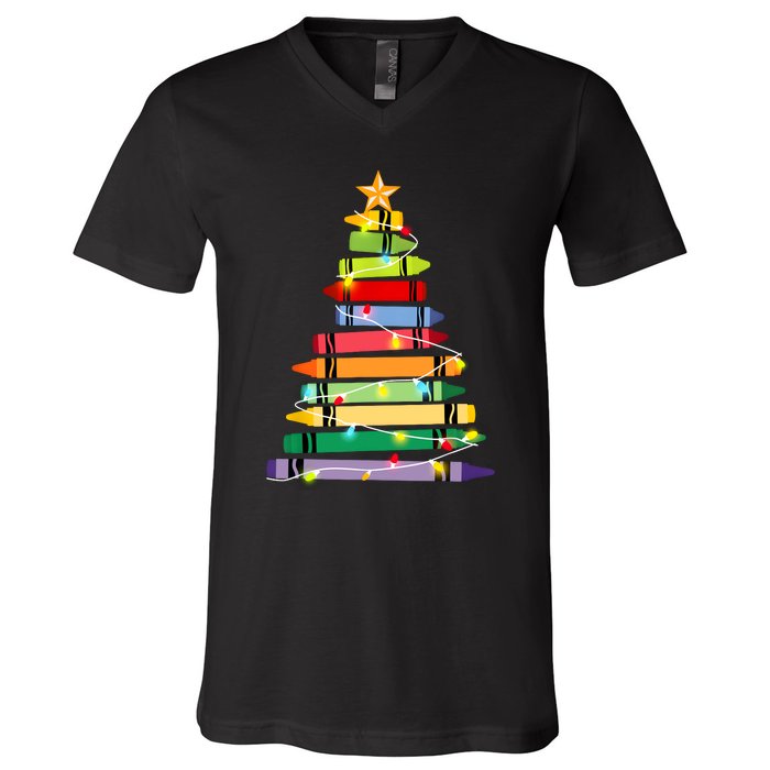 Christmas Tree Teacher Student Xmas Holiday Pajamas V-Neck T-Shirt