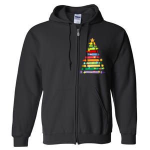 Christmas Tree Teacher Student Xmas Holiday Pajamas Full Zip Hoodie