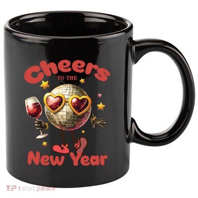 Cheers To The New Year 2025 Cute Funny Disco Ball Wine Party Gift 11oz C Handle Ceramic Mug