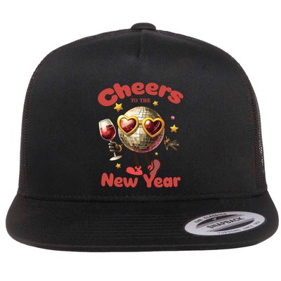 Cheers To The New Year 2025 Cute Funny Disco Ball Wine Party Gift Flatbill Hat