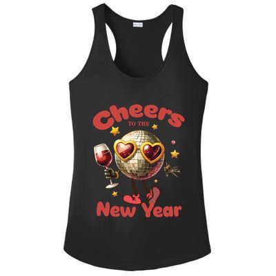 Cheers To The New Year 2025 Cute Funny Disco Ball Wine Party Gift Ladies PosiCharge Competitor Racerback Tank