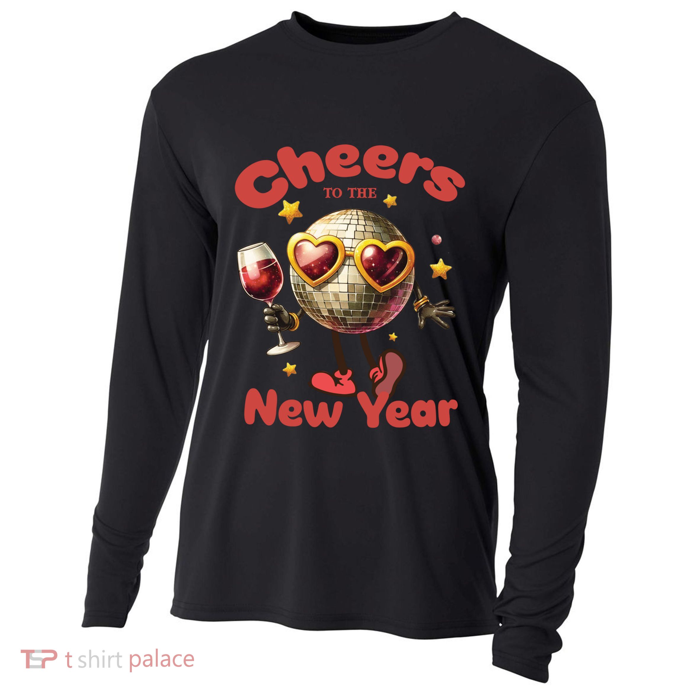 Cheers To The New Year 2025 Cute Funny Disco Ball Wine Party Gift Cooling Performance Long Sleeve Crew