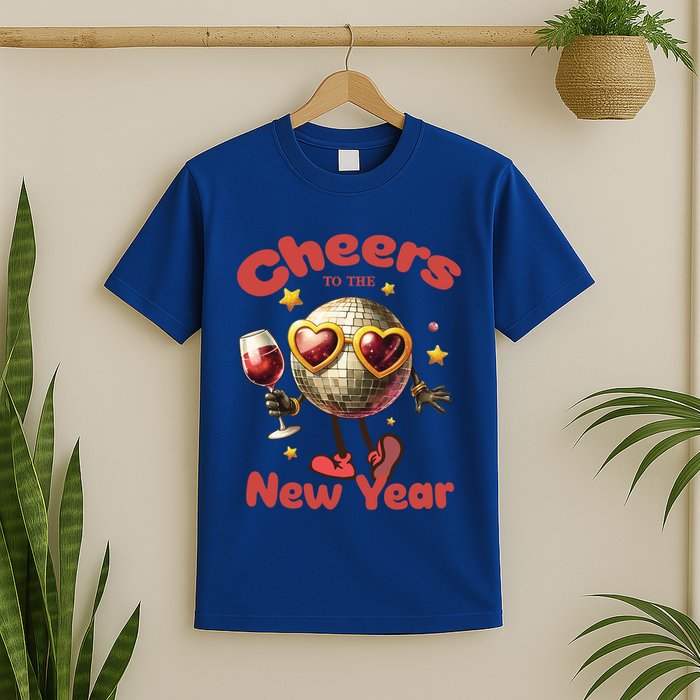 Cheers To The New Year 2025 Cute Funny Disco Ball Wine Party Gift T-Shirt