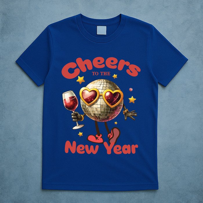 Cheers To The New Year 2025 Cute Funny Disco Ball Wine Party Gift T-Shirt