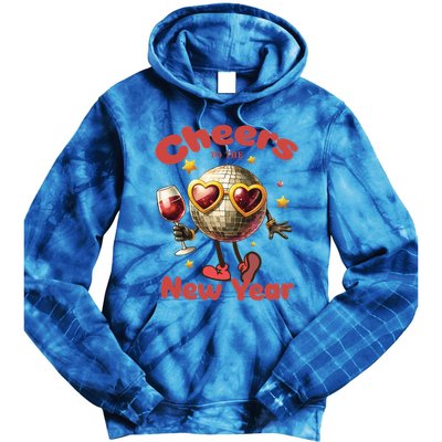 Cheers To The New Year 2025 Cute Funny Disco Ball Wine Party Gift Tie Dye Hoodie