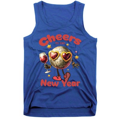 Cheers To The New Year 2025 Cute Funny Disco Ball Wine Party Gift Tank Top