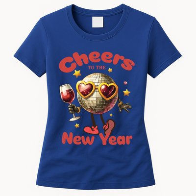 Cheers To The New Year 2025 Cute Funny Disco Ball Wine Party Gift Womens T-Shirt