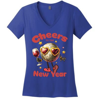 Cheers To The New Year 2025 Cute Funny Disco Ball Wine Party Gift Women's V-Neck T-Shirt