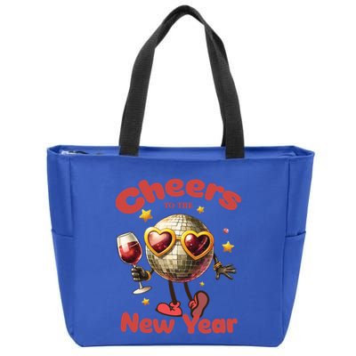 Cheers To The New Year 2025 Cute Funny Disco Ball Wine Party Gift Zip Tote Bag