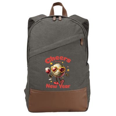 Cheers To The New Year 2025 Cute Funny Disco Ball Wine Party Gift Cotton Canvas Backpack