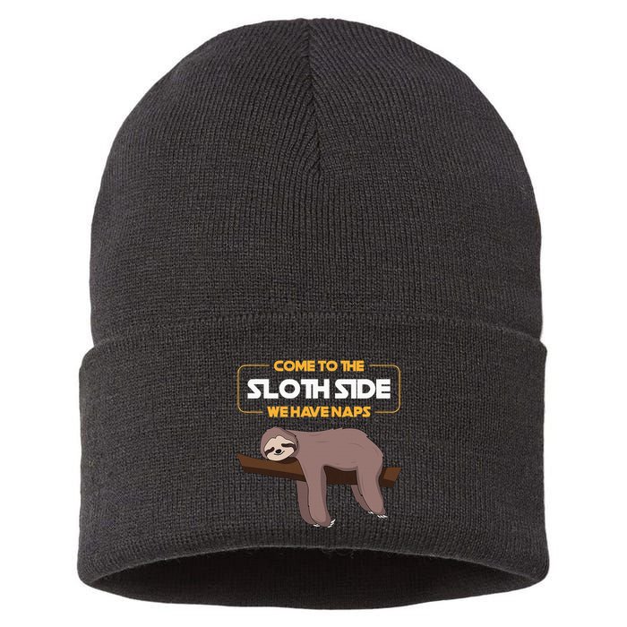 Come To The Sloth Side Funny Sloth Pun Sustainable Knit Beanie