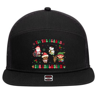 Christmas Teacher Tis The Season For Inclusion Sped Teacher 7 Panel Mesh Trucker Snapback Hat