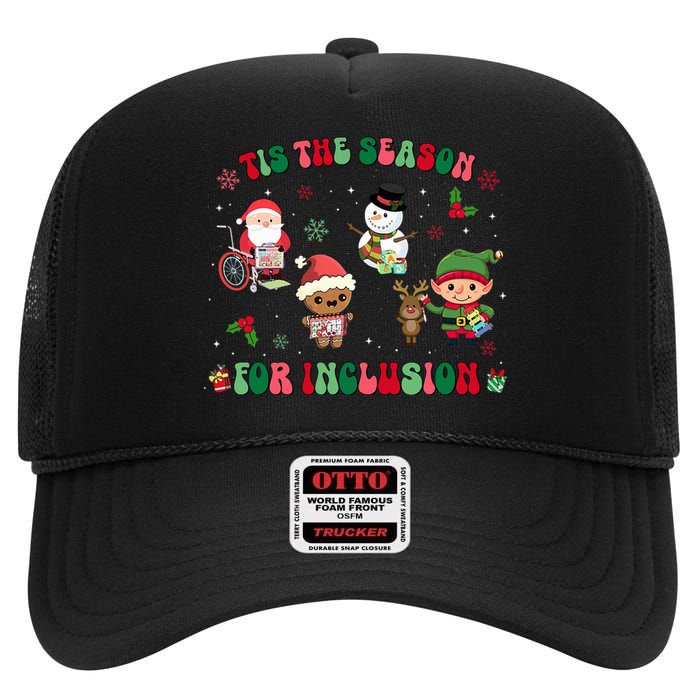 Christmas Teacher Tis The Season For Inclusion Sped Teacher High Crown Mesh Back Trucker Hat