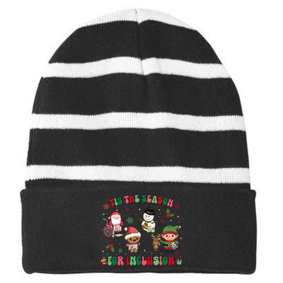 Christmas Teacher Tis The Season For Inclusion Sped Teacher Striped Beanie with Solid Band