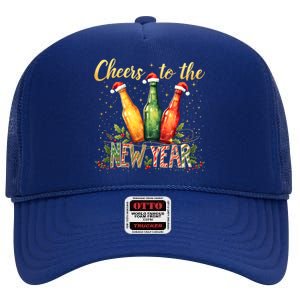 Cheers To The New Year 2025 New Year Festive Bottles Design Cute Gift High Crown Mesh Back Trucker Hat