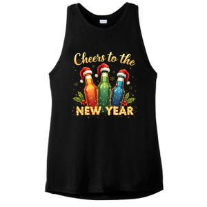 Cheers To The New Year 2025 New Year Festive Bottles Graphic Gift Ladies PosiCharge Tri-Blend Wicking Tank