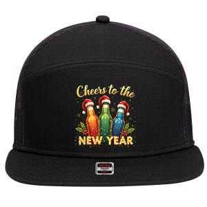 Cheers To The New Year 2025 New Year Festive Bottles Graphic Gift 7 Panel Mesh Trucker Snapback Hat