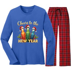 Cheers To The New Year 2025 New Year Festive Bottles Graphic Gift Women's Long Sleeve Flannel Pajama Set 