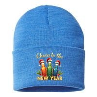 Cheers To The New Year 2025 New Year Festive Bottles Graphic Gift Sustainable Knit Beanie