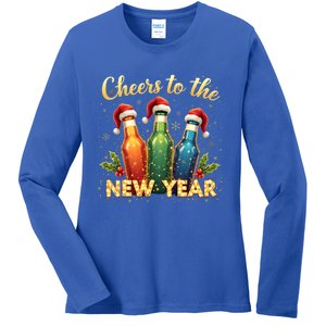 Cheers To The New Year 2025 New Year Festive Bottles Graphic Gift Ladies Long Sleeve Shirt