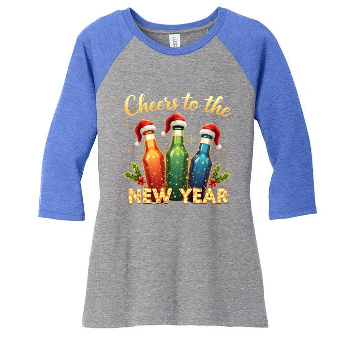 Cheers To The New Year 2025 New Year Festive Bottles Graphic Gift Women's Tri-Blend 3/4-Sleeve Raglan Shirt