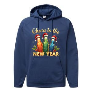 Cheers To The New Year 2025 New Year Festive Bottles Graphic Gift Performance Fleece Hoodie