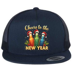 Cheers To The New Year 2025 New Year Festive Bottles Graphic Gift Flat Bill Trucker Hat